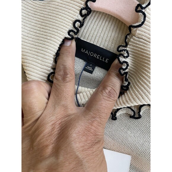 Majorelle Revolve Semi Sheer Knit Sweater sz Small Cream High Neck Black Edge - Picture 11 of 11